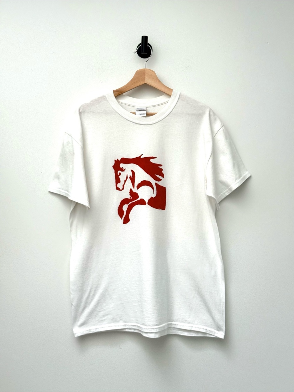 Unisex Gildan White Short Sleeve Tee with Red Horse Graphic Western Cowboycore